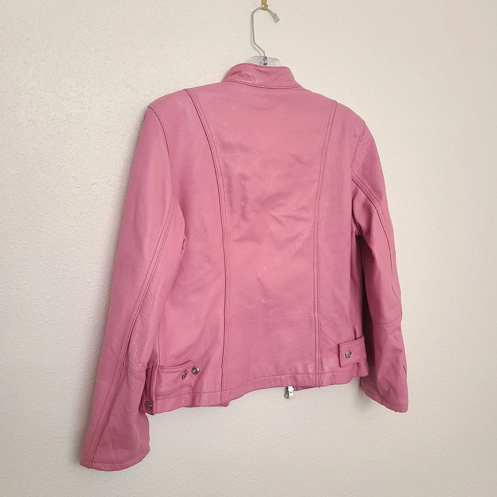 Vintage Wilsons Maxima MEDIUM Pink Leather Moto Jacket Biker Girly Coquette M - Picture 7 of 11
